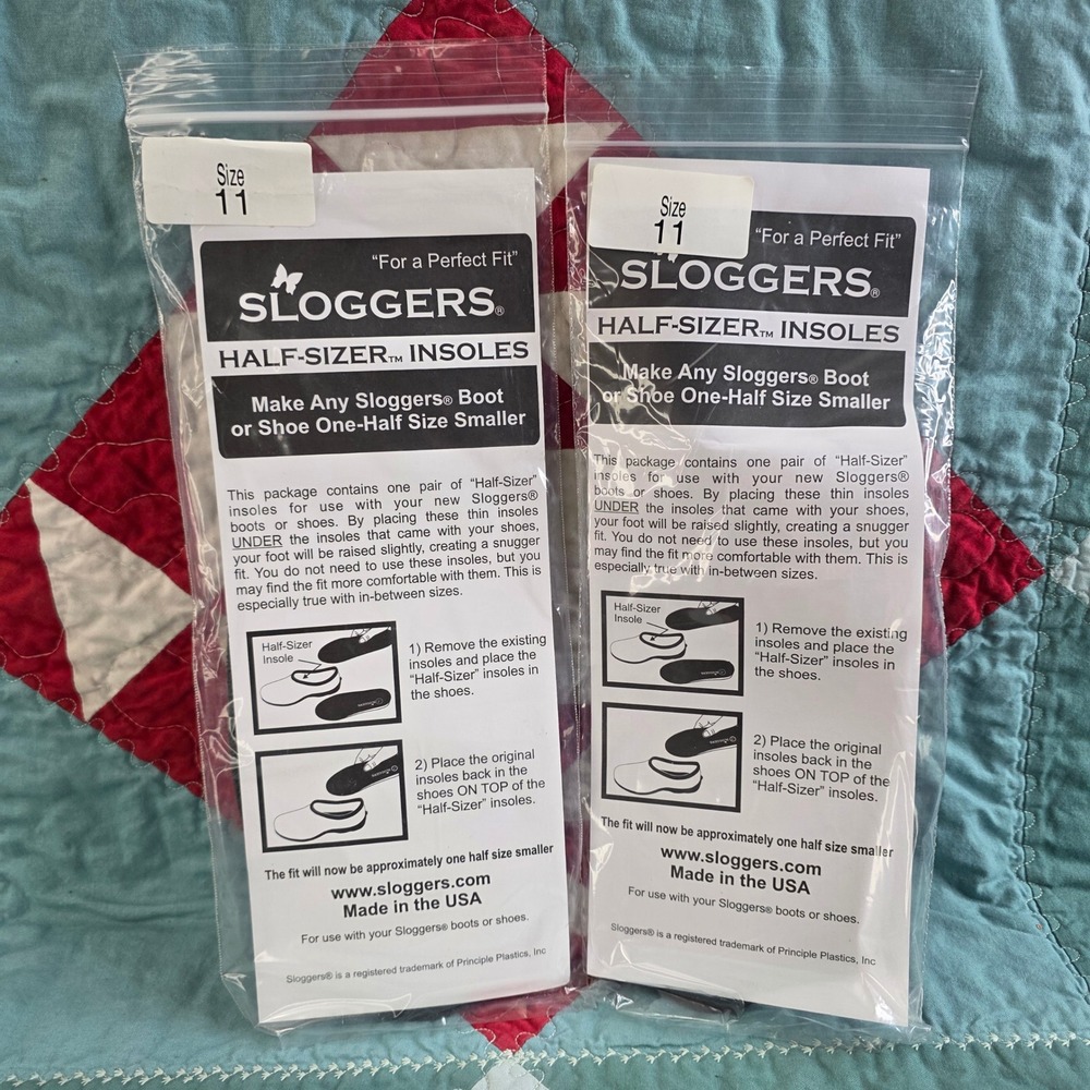 Sloggers Half-Sizer Insoles Size 11 Black Shoe Boot Inserts 2 Pairs